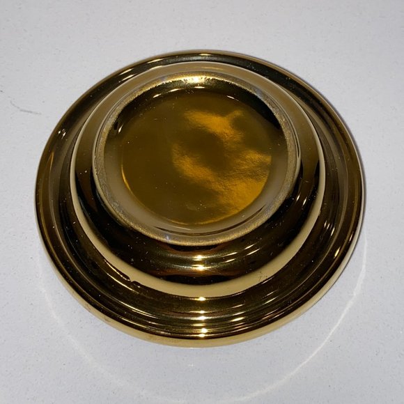 Small Trinket Ring Dish Gold Tone Ceramic with Faux Diamond Knob - Picture 4 of 4